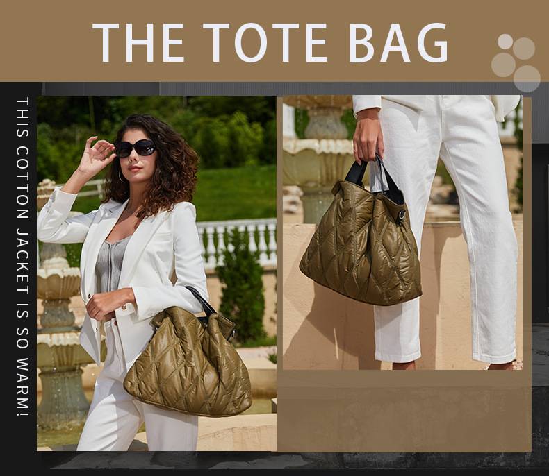 Simple Solid Color Down-Filled Tote Cotton Handbag, custom tote bag with logo imprint 7