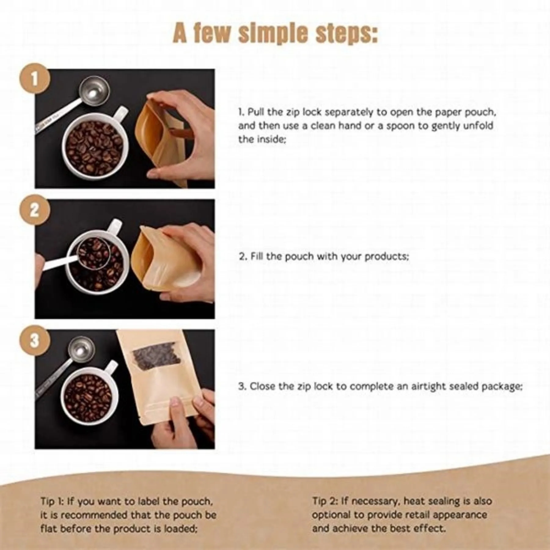 3.5" x 5.5" Kraft Paper Stand Up Zip Lock Food Storage Bags 7