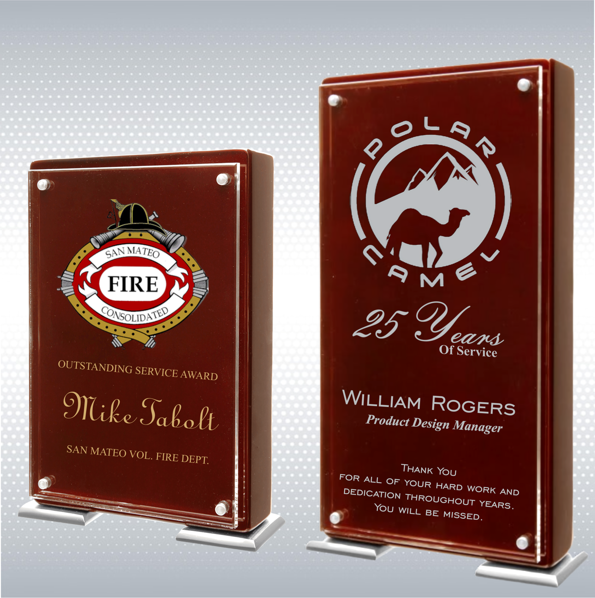 7 1/4" Rosewood Finish High Gloss Floating Acrylic Standup Plaque 15