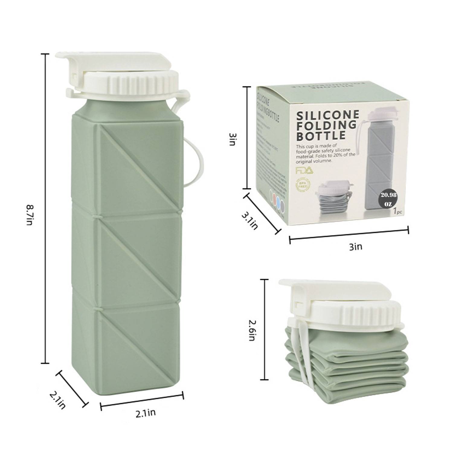 21oz Foldable Silicone Water Bottle 3