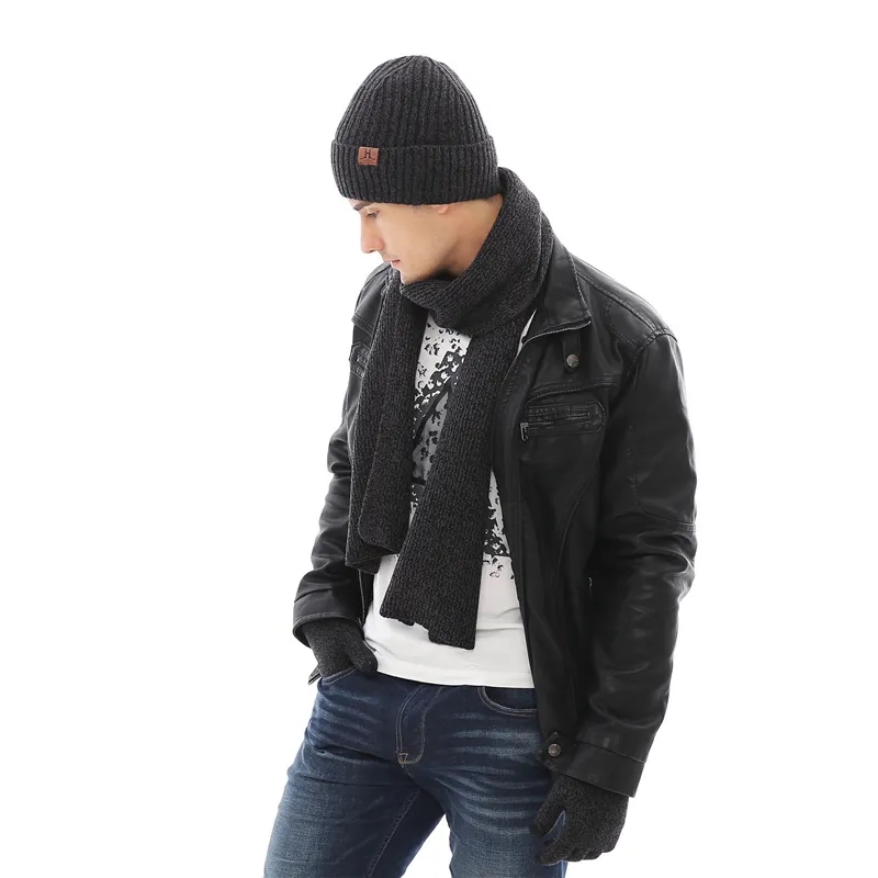 Winter Knit Hat Beanie Long Scarf Touchscreen Gloves Set 17