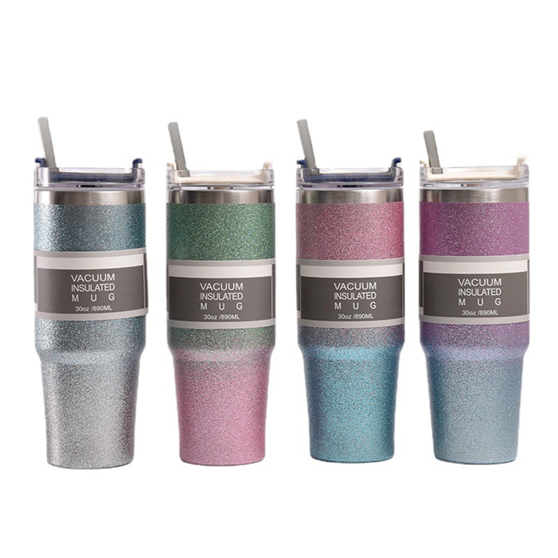 30oz Double Wall Glitter Coffee Tumbler with Straw & Lid 2