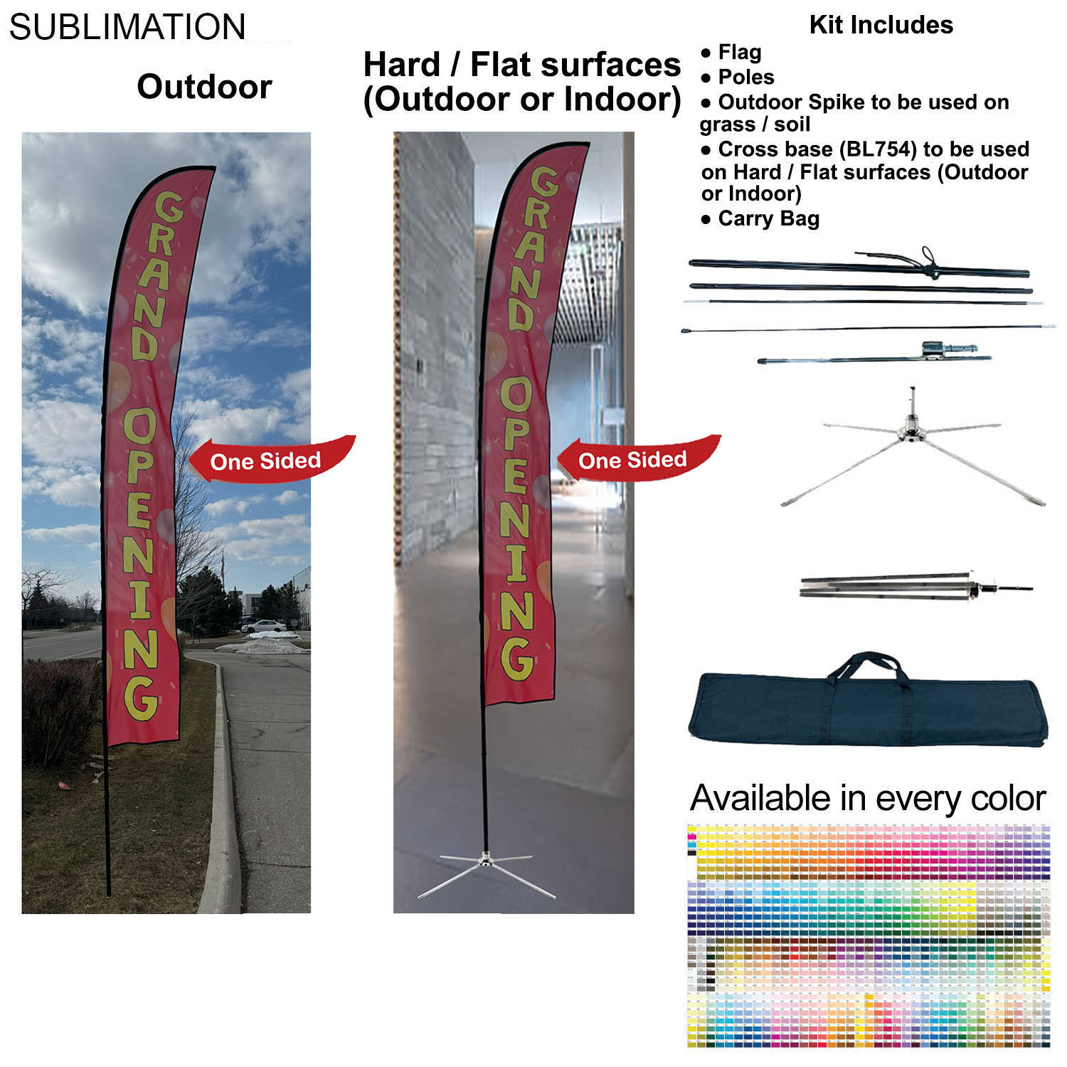 19' X-Large Feather Flag Kit, Full Color Graphics One Side, Outdoor Spike base, Indoor Cross Base 1