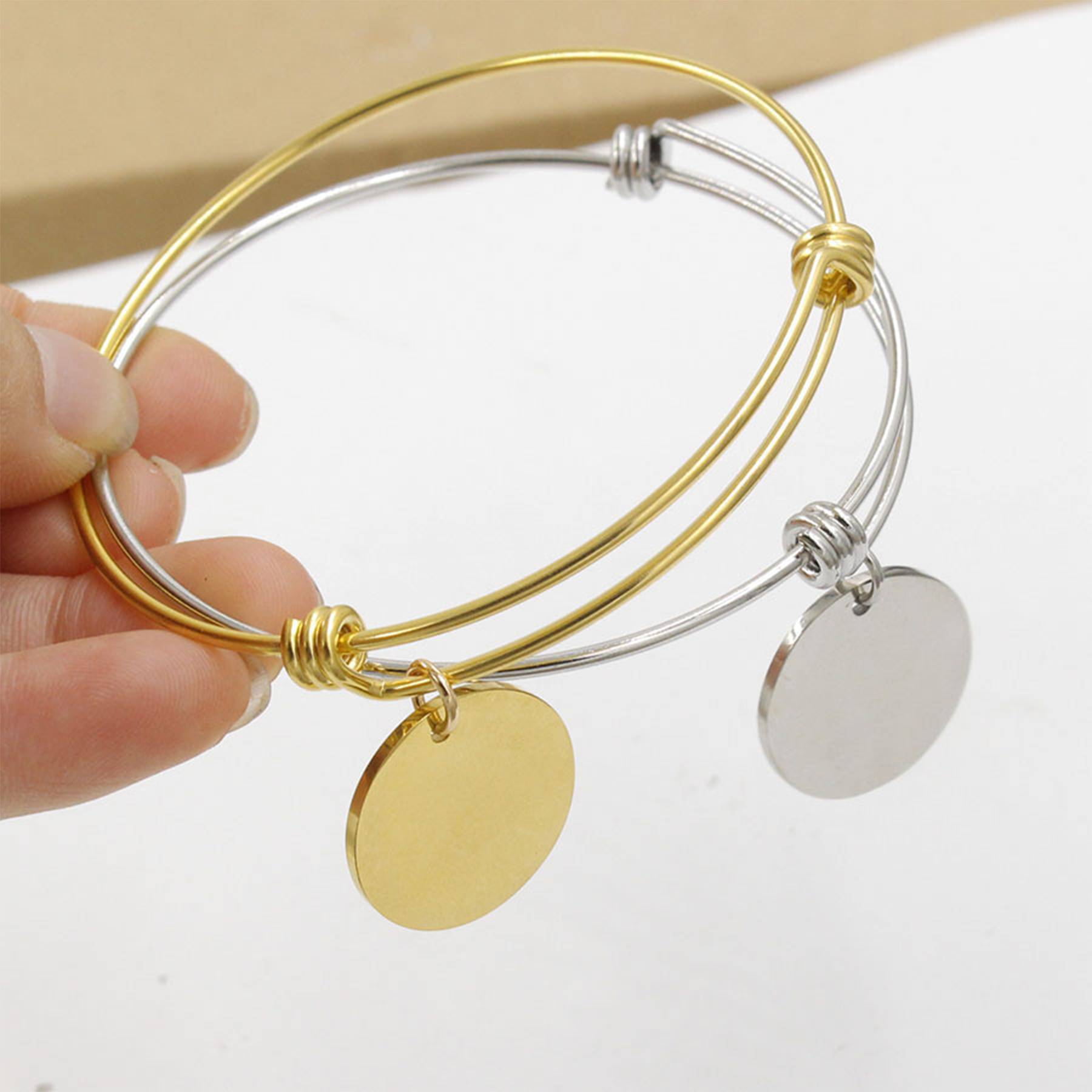 Stainless Steel Simple small disc ring bracelet 5