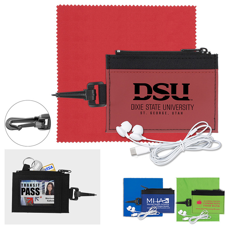 "Lexington" Mobile Tech Earbud Kit with Microfiber Cloth in Travel ID Wallet