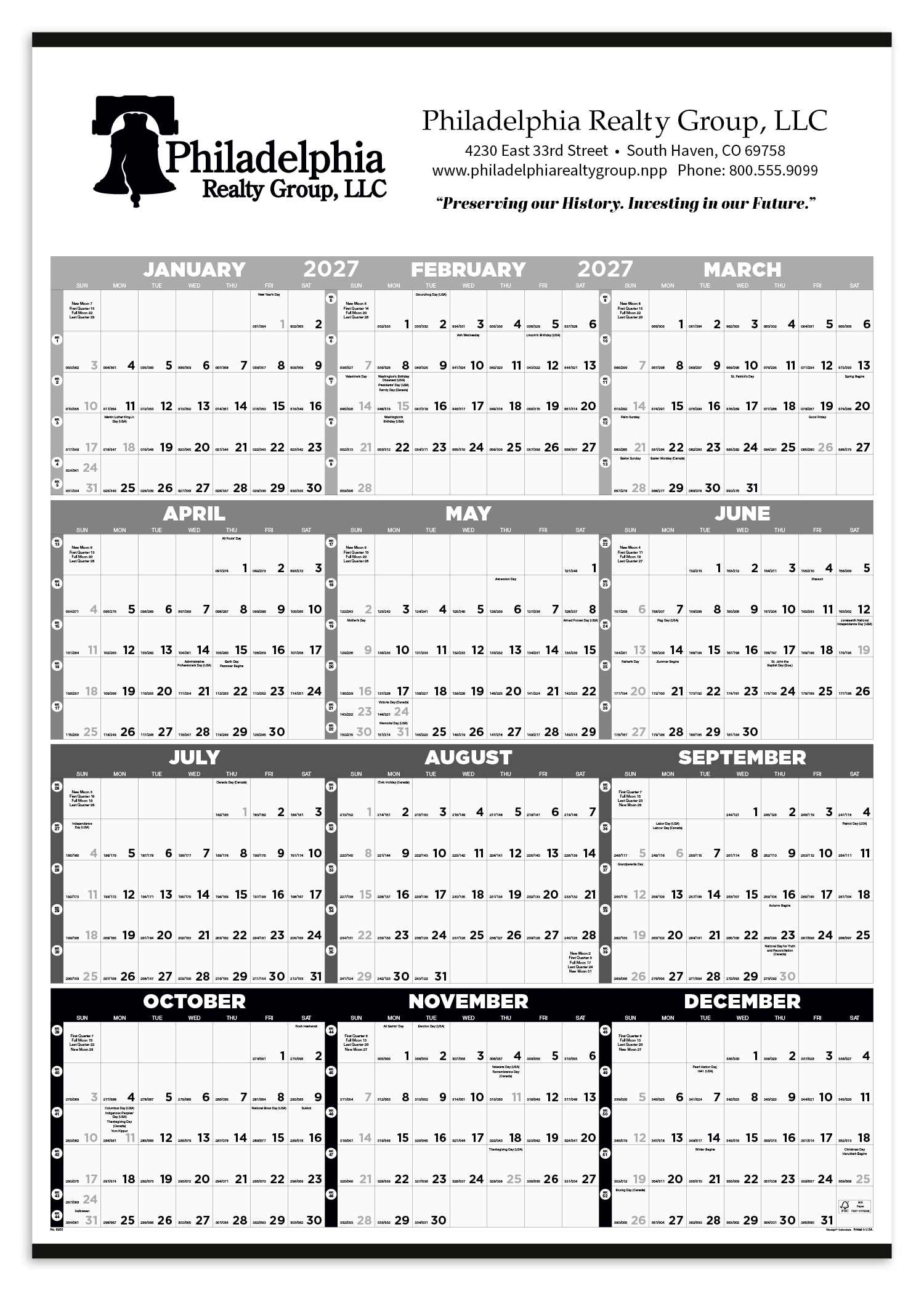 Triumph® Calendars Black & White Time Management Span-A-Year Non-Laminated Calendar 3
