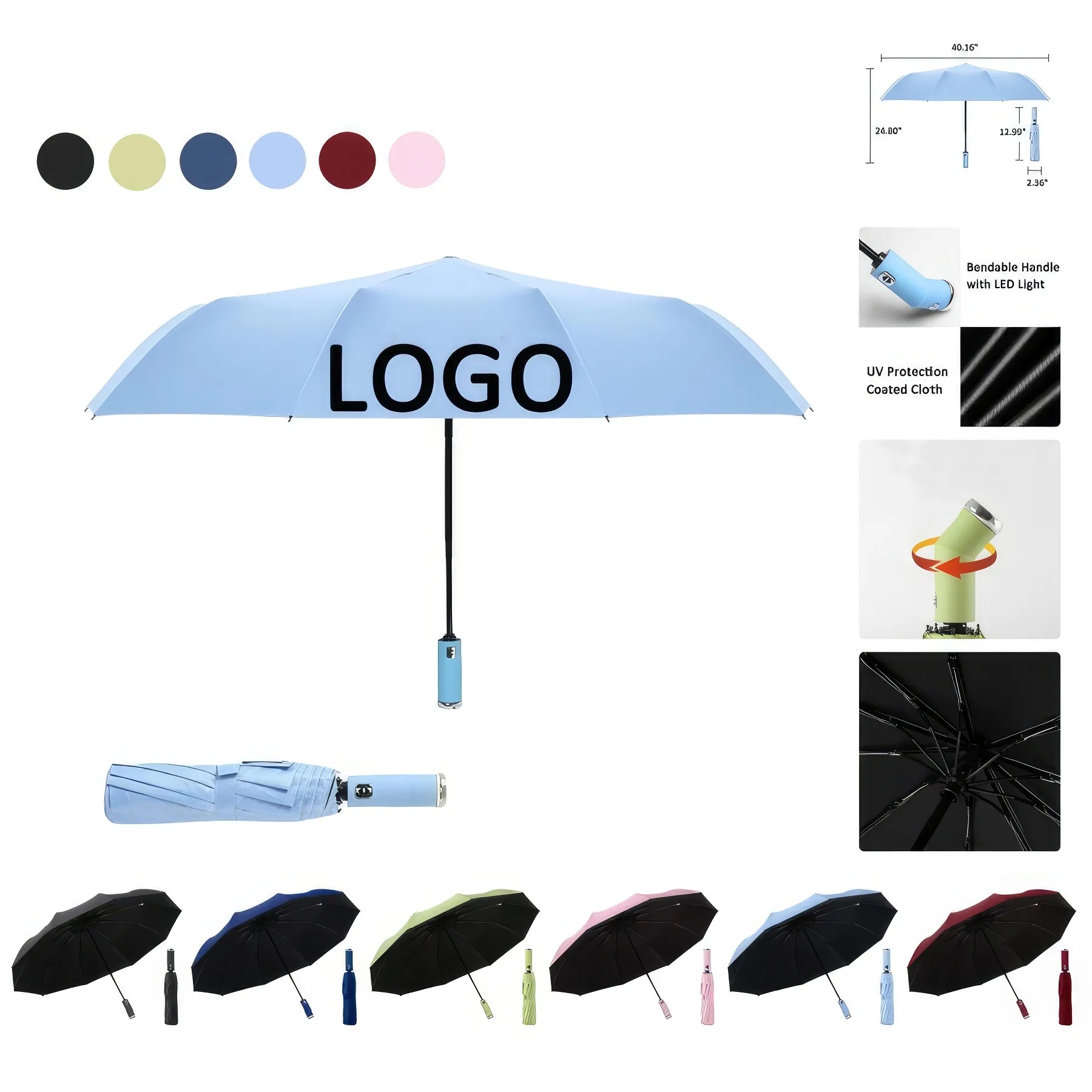 Travel Auto-Open Umbrella with Rotatable LED Light 2