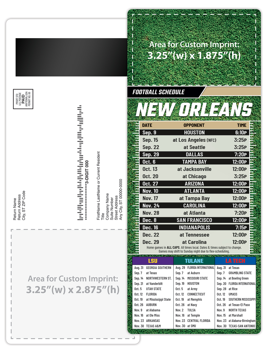 Football Schedule Laminated Card/Postcard with Magnet Strip 3.5x8.5 - 14 pt. 4