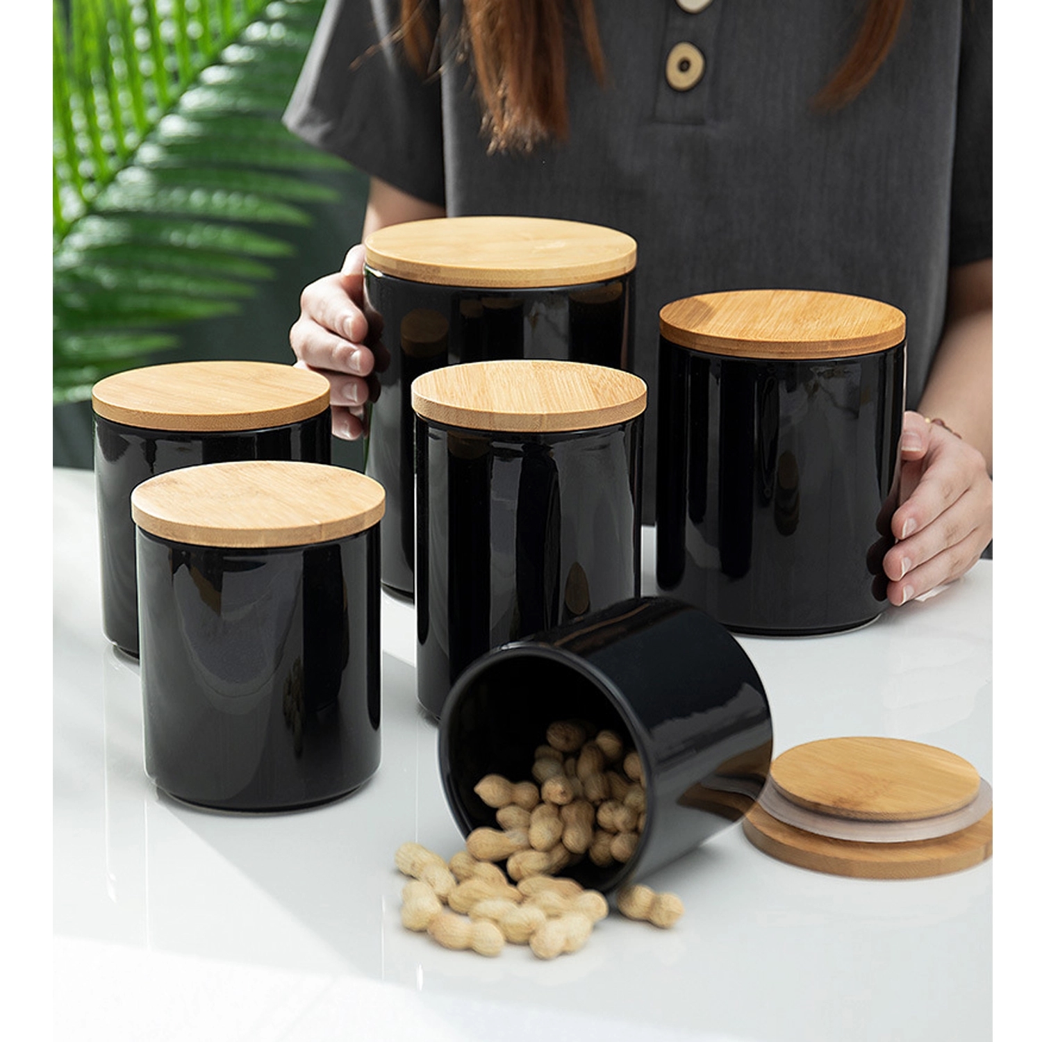 Ceramic Storage Jars With Bamboo Lids 3