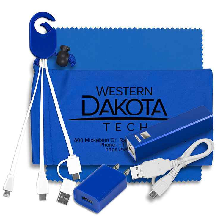 Mobile Tech Metal Power Bank Charging Kit with Microfiber Cloth in Microfiber Cinch Pouch 1