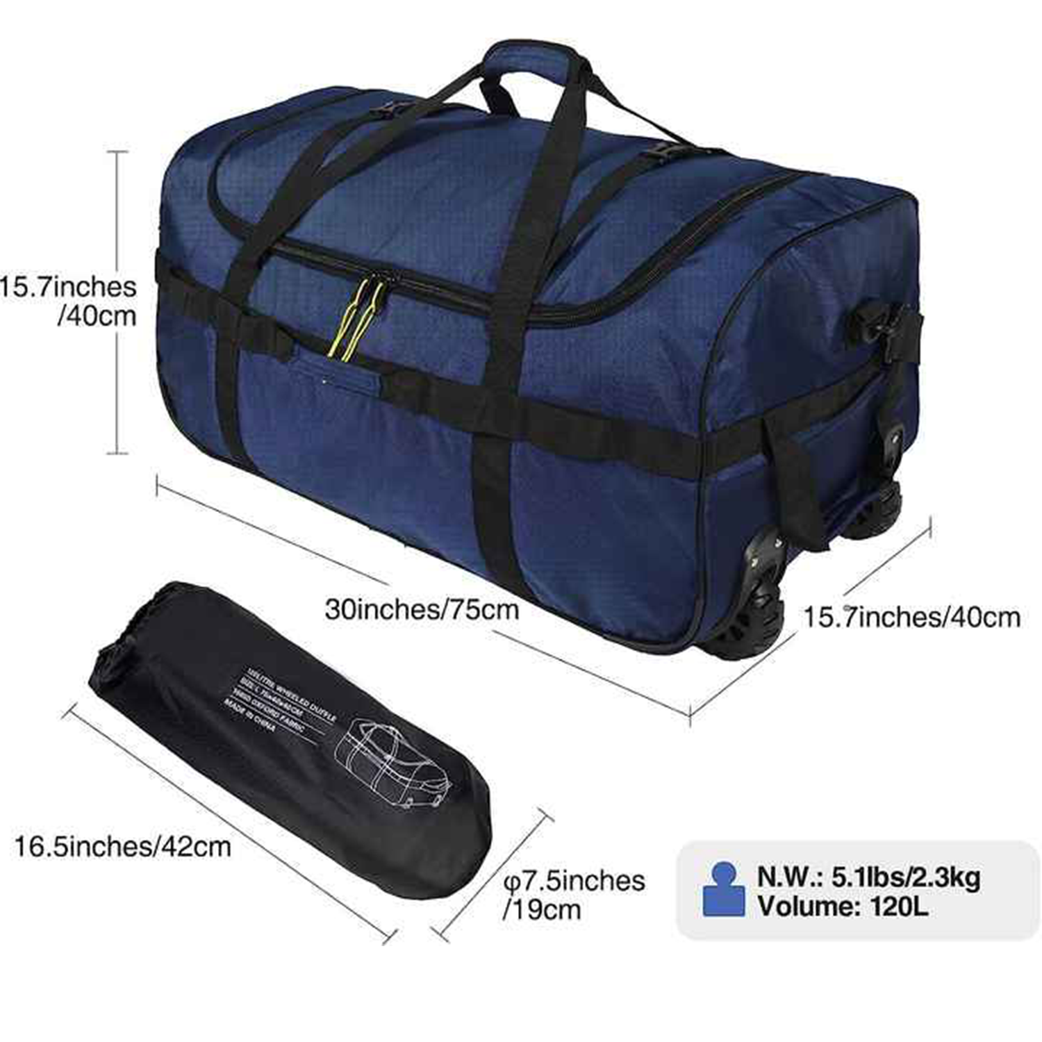 Large Capacity Foldable Waterproof Duffle Bag with Wheels 5
