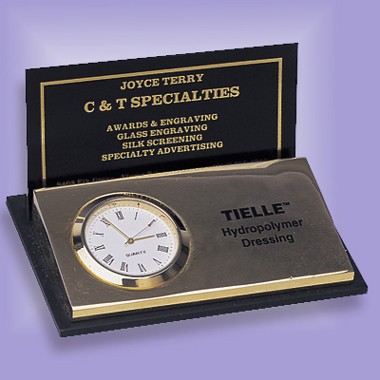 BRASS BUSINESS CARD HOLDER W/ ANALOG CLOCK 2
