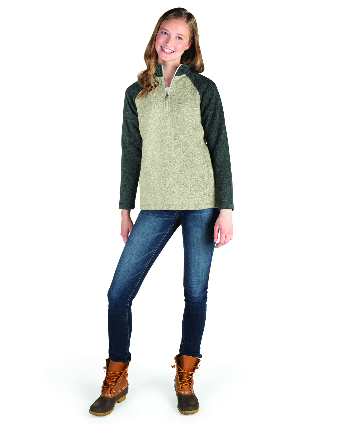 Women's Quarter Zip Color Blocked Heathered Fleece