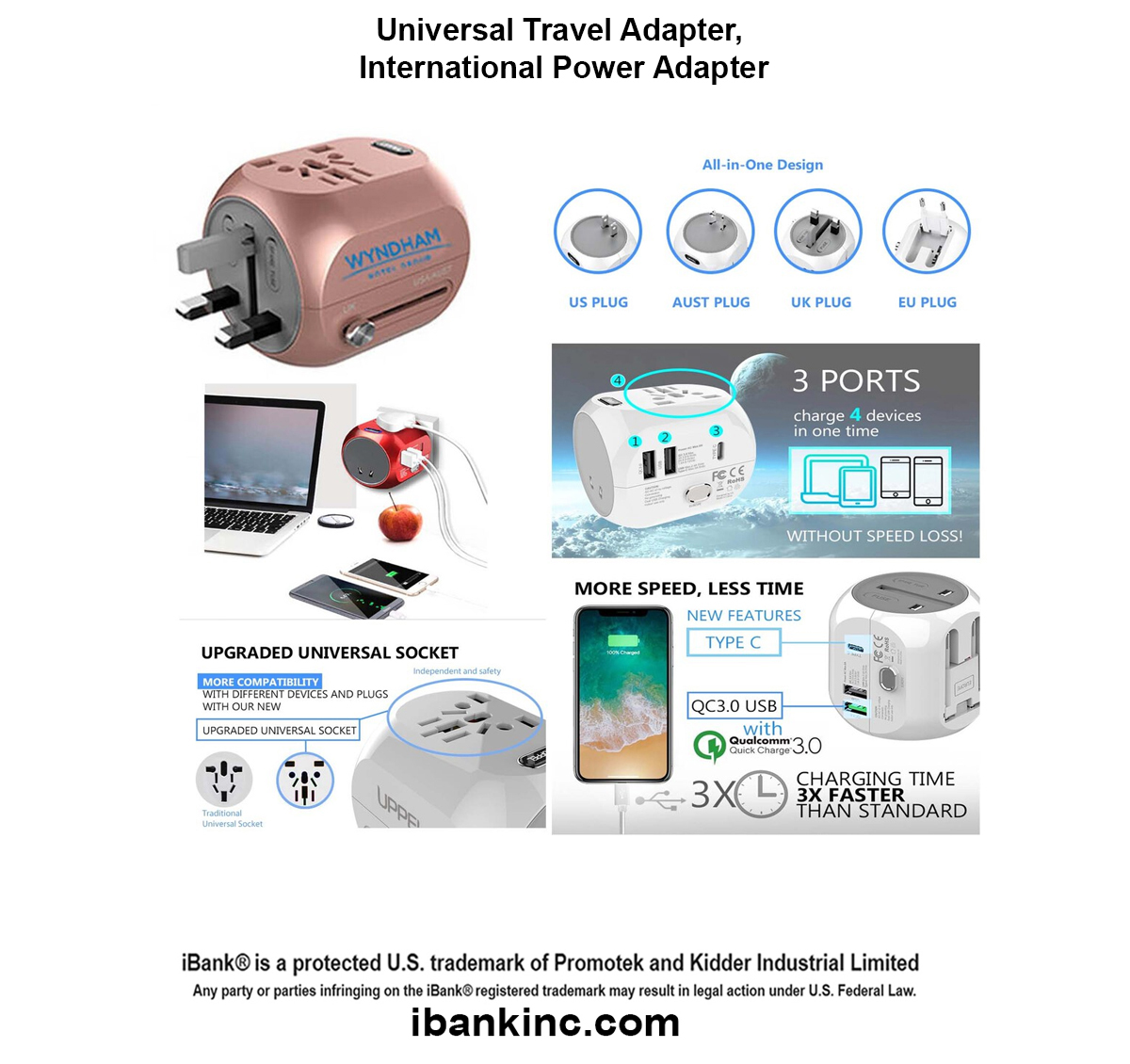 iBank ® Universal Travel Adapter, International Power Adapter 1