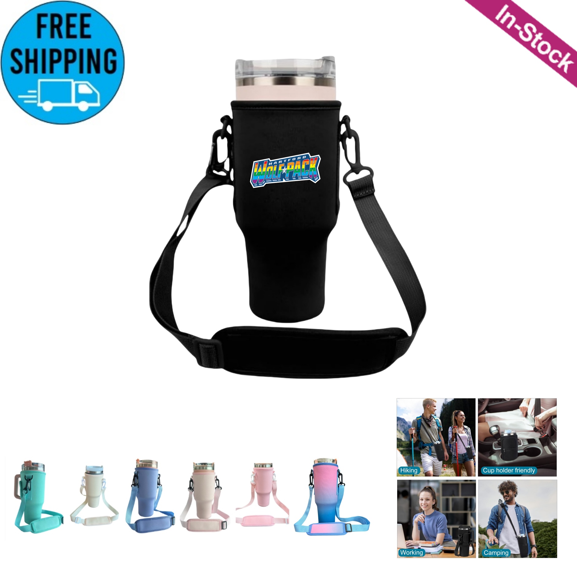 Neoprene Water Bottle Holder with Adjustable Shoulder Strap 1