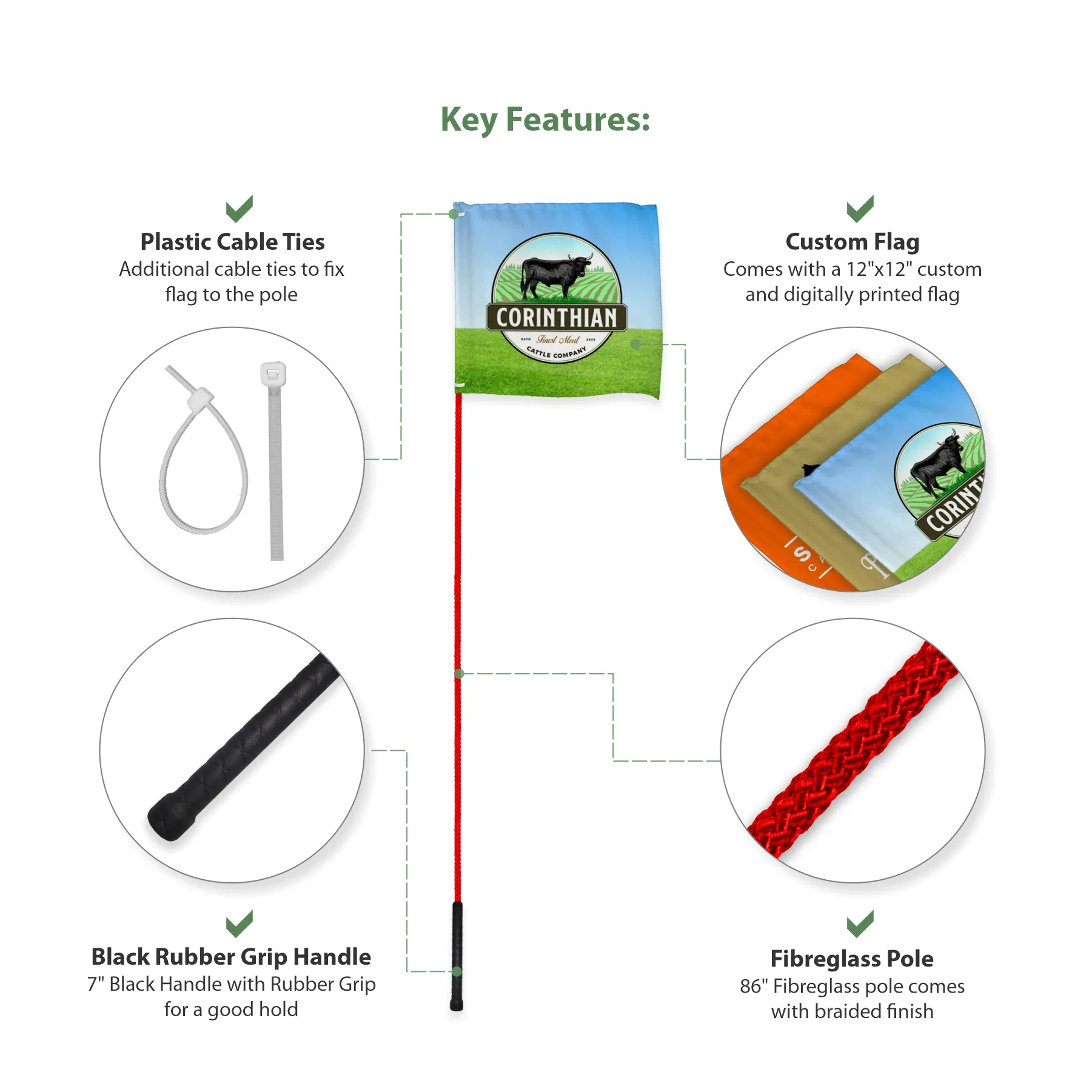 42" Red Whip Rod with 12"x12" Digitally printed Flag 2