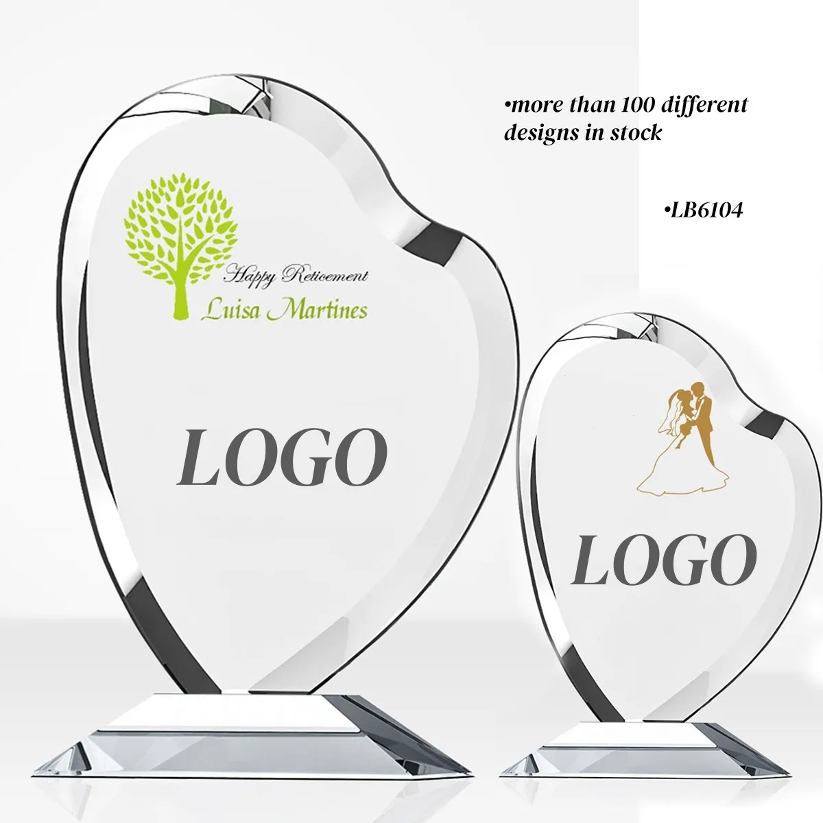 Custom Crystal Heart Award Glass Trophy 2