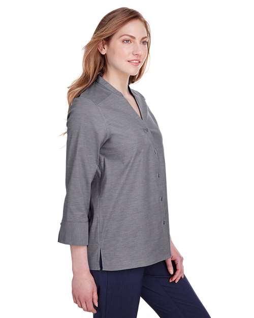 Women's Crown Collection® Stretch Pinpoint Chambra Three-Quarter Sleeve Shirt - DG562W 16