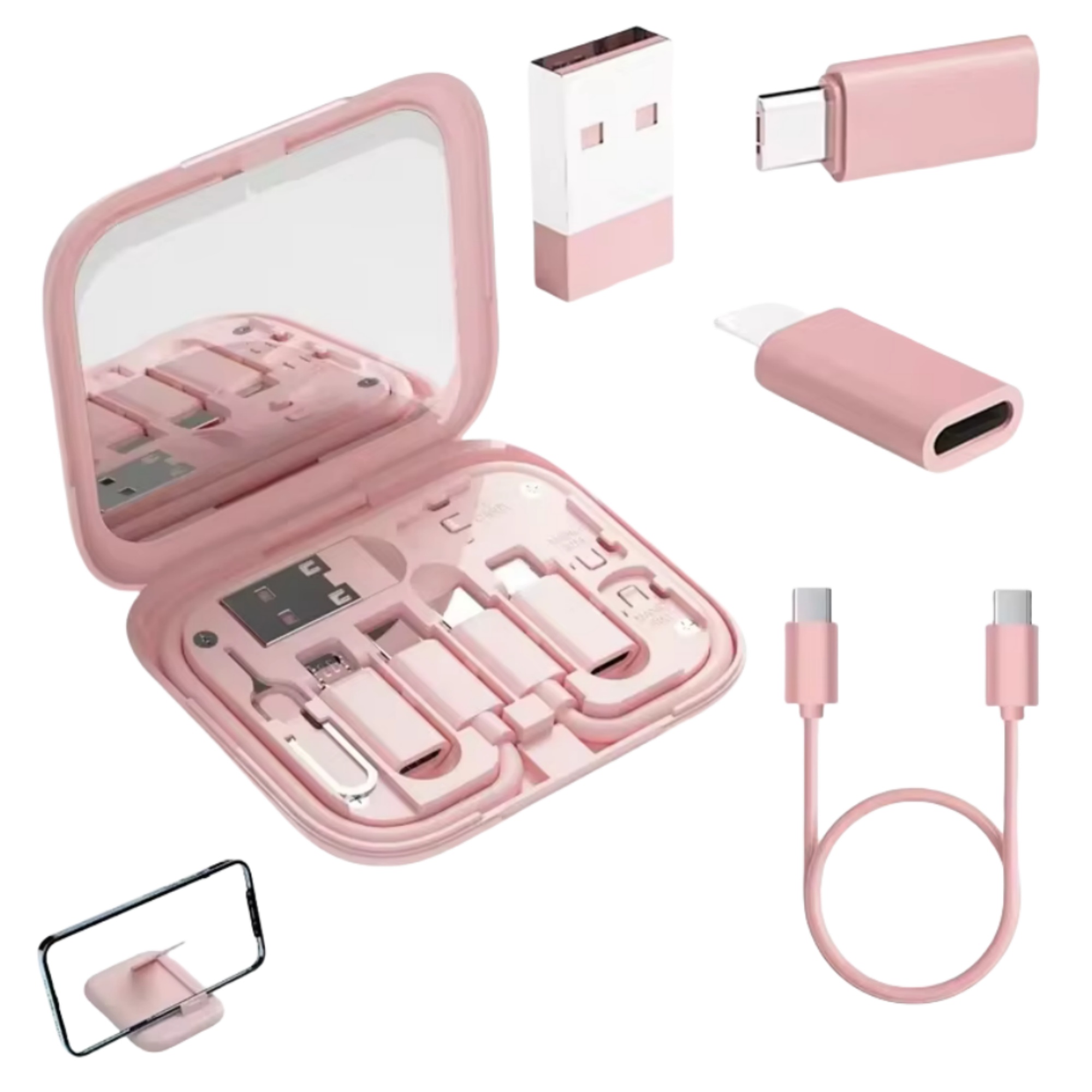 Multi USB Charging Adapter Cable Kit with Makeup Mirror and Phone Stand 10