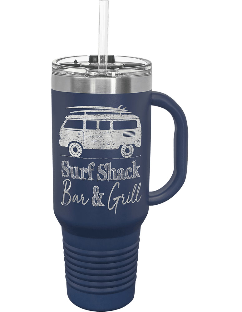 40 Oz. Navy Blue Tumbler Mug w/Handle and Snap Lid 2