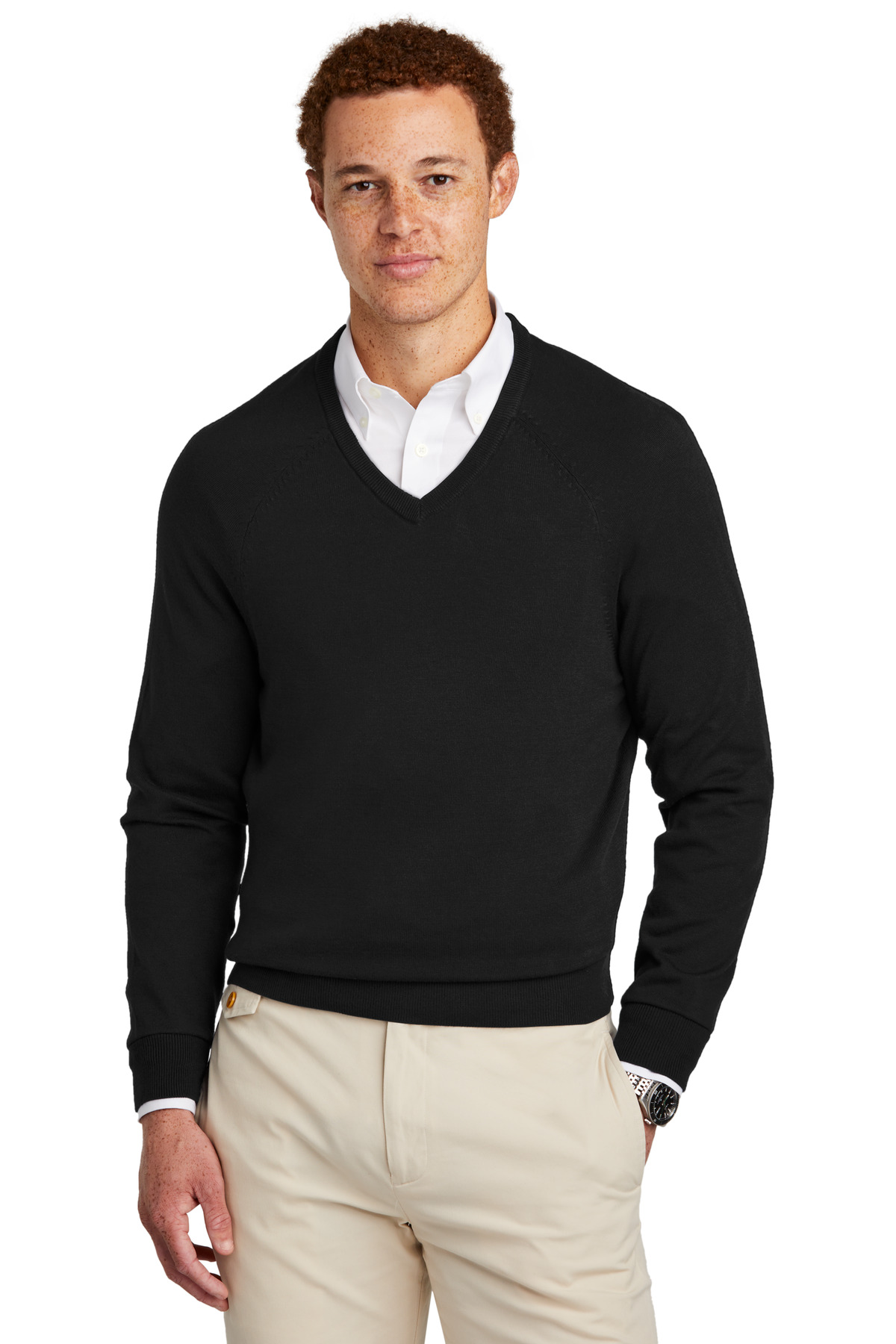 Brooks Brothers Cotton Stretch V-Neck Sweater BB18400 1