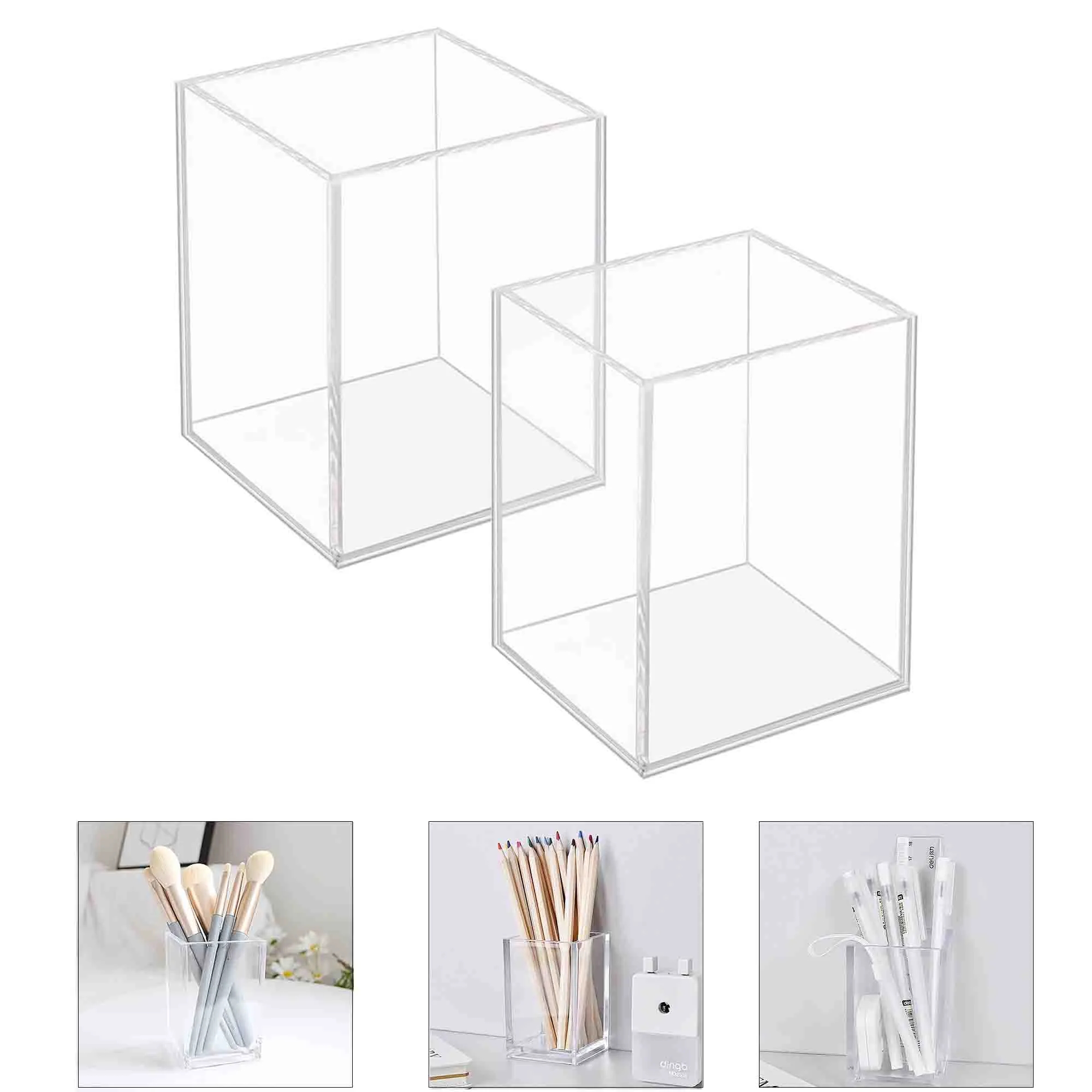 Acrylic Pen Pencil Holder Clear Makeup Brush Cup 4