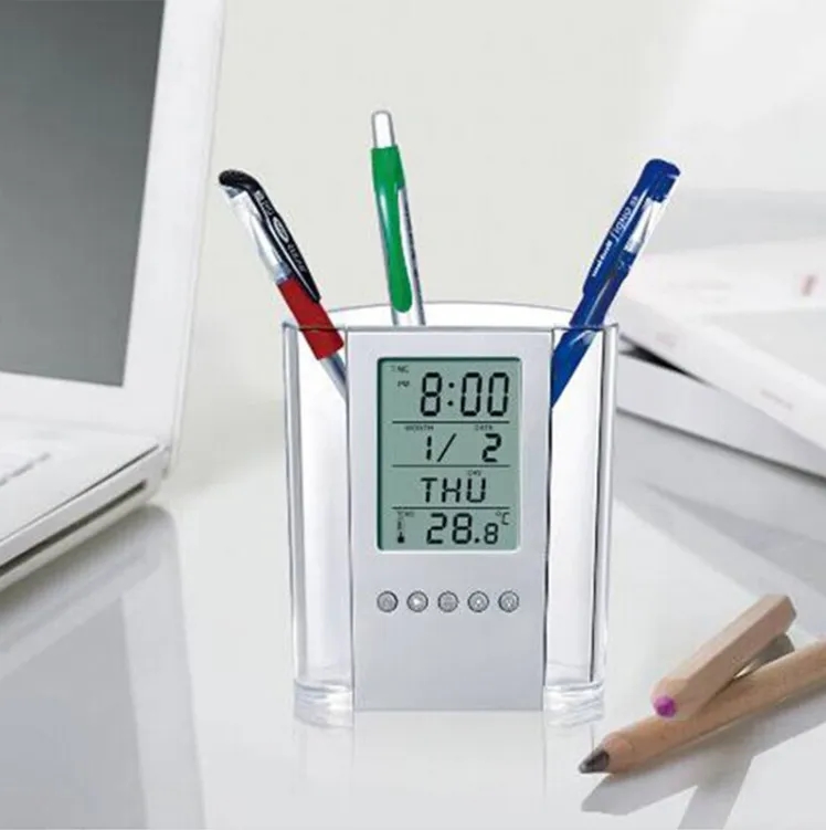 Desktop Calendar Alarm Clock Pen Holder 3