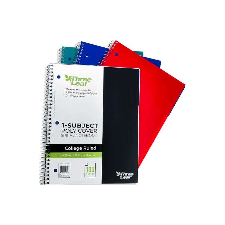 1-Subject Poly Cover Spiral Notebooks College Ruled Assorted 1
