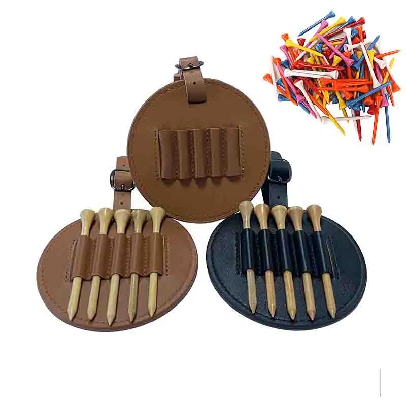 Leather Golf Bag Tag With 5 Tee Set 3