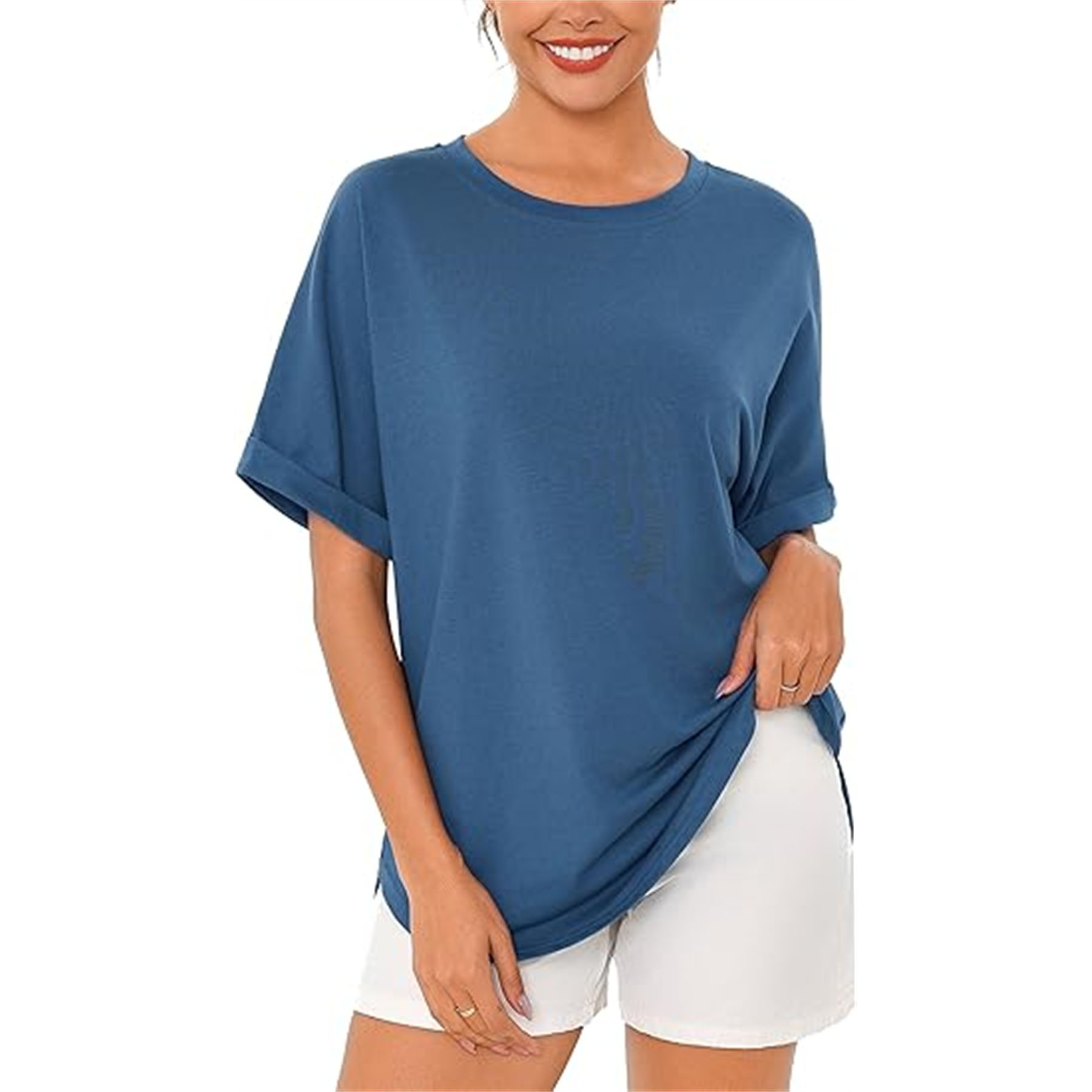 Crew Neck Rolled Short Sleeve Basic T Shirt 3