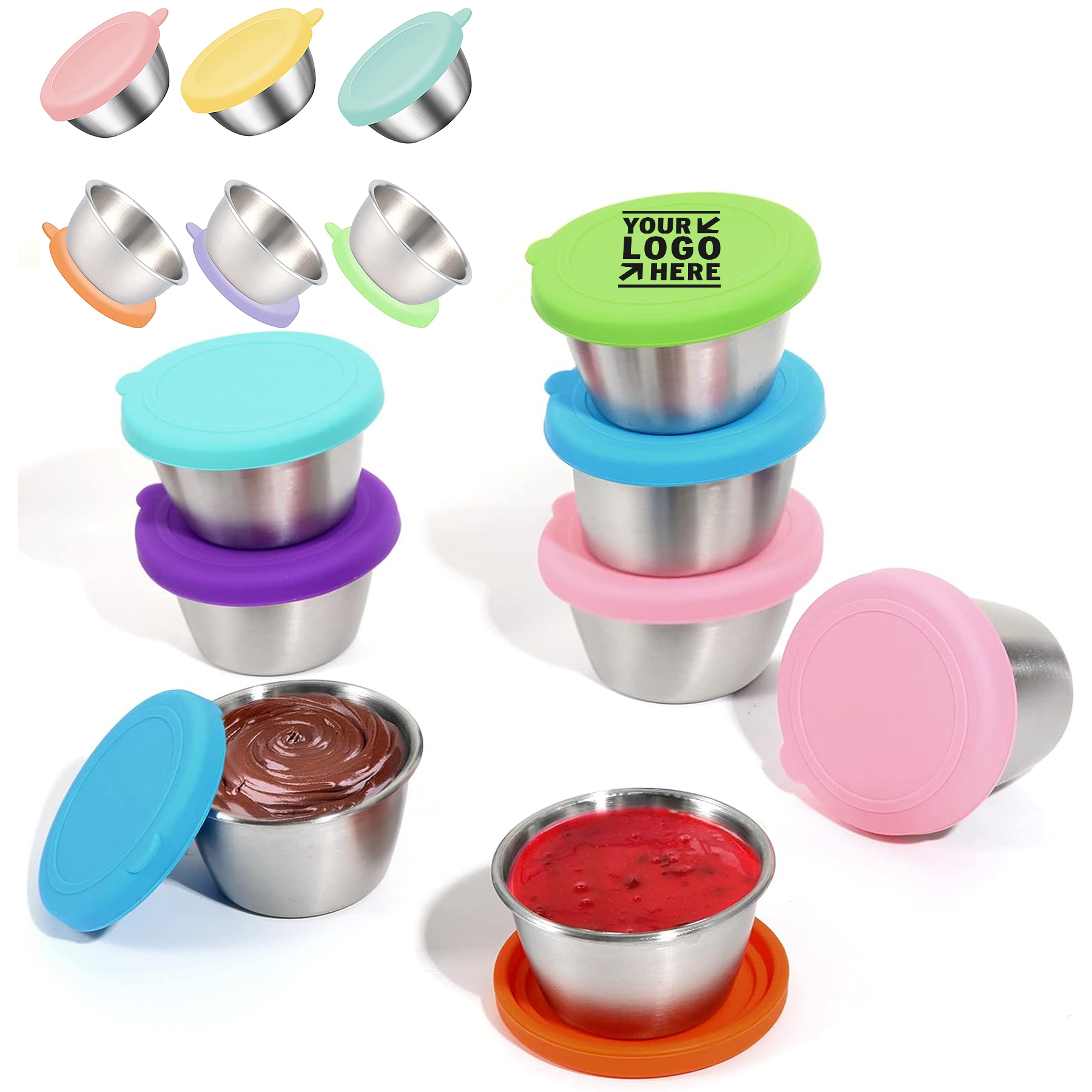 6 x 1.6 Oz Reusable Stainless Steel Small Condiment Sauce Cups Salad Dressing Containers with Lids 2