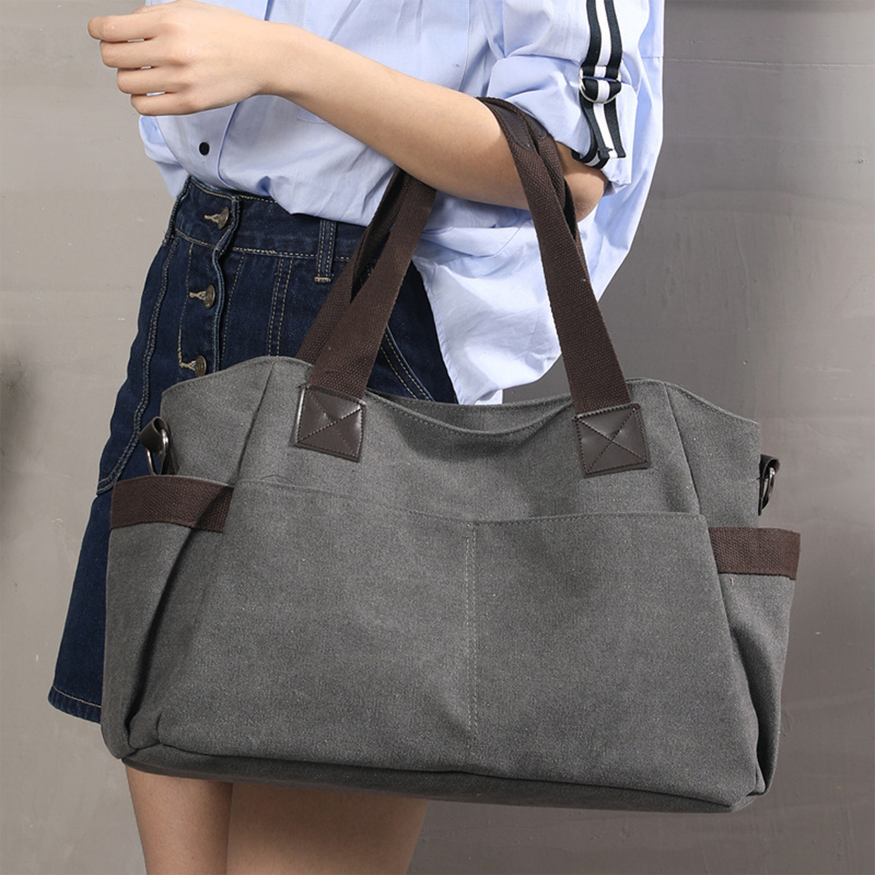 Big Canvas Tote top Handle bag for Work School Travel Business, custom tote bag with logo imprint 8