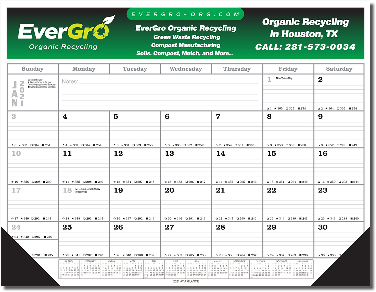 Jumbo Desk Pad Calendar Black/Gray Datepad w/Year at Bottom