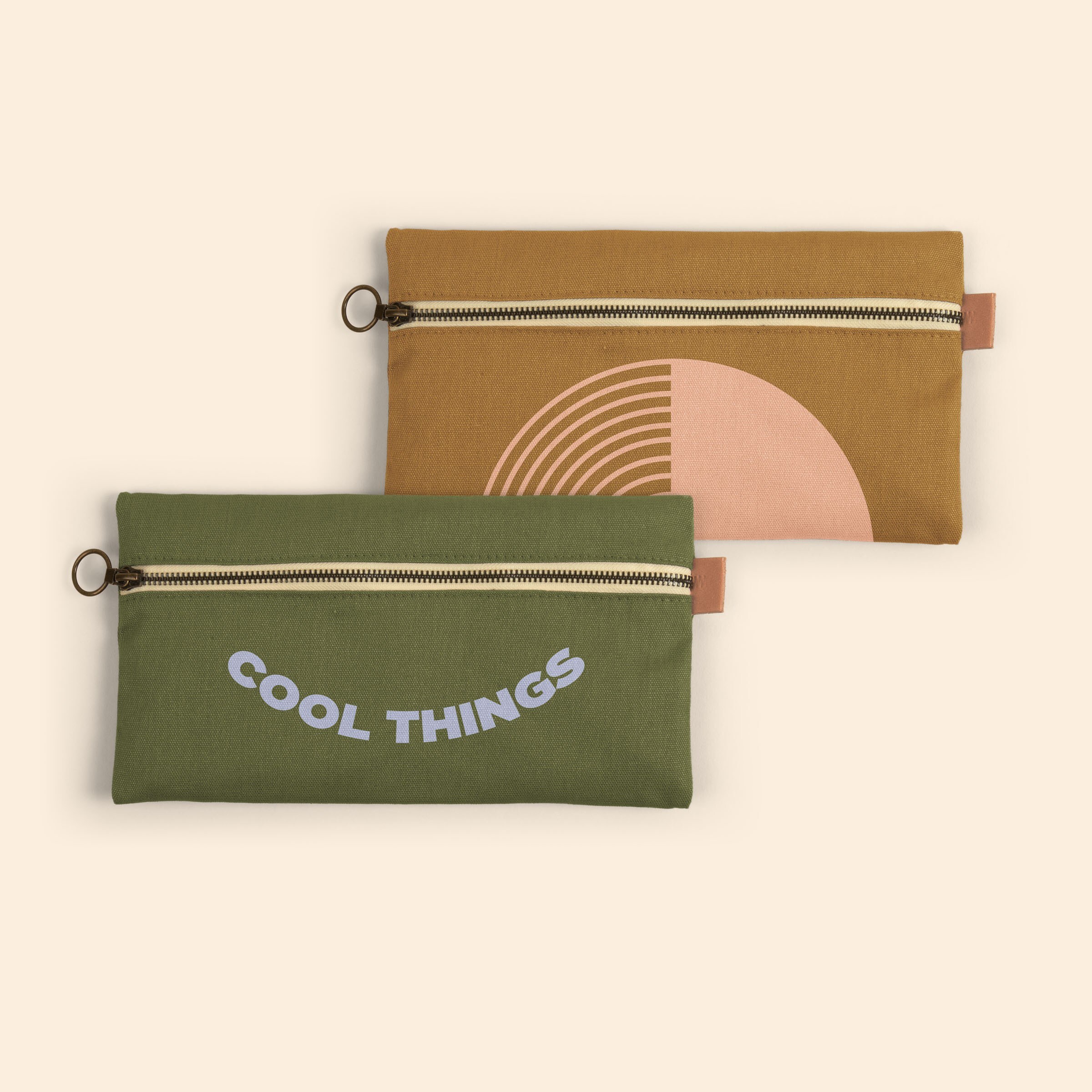 FRONT ZIPPER POUCH LARGE - COLORED CANVAS WITH LEATHER TAB