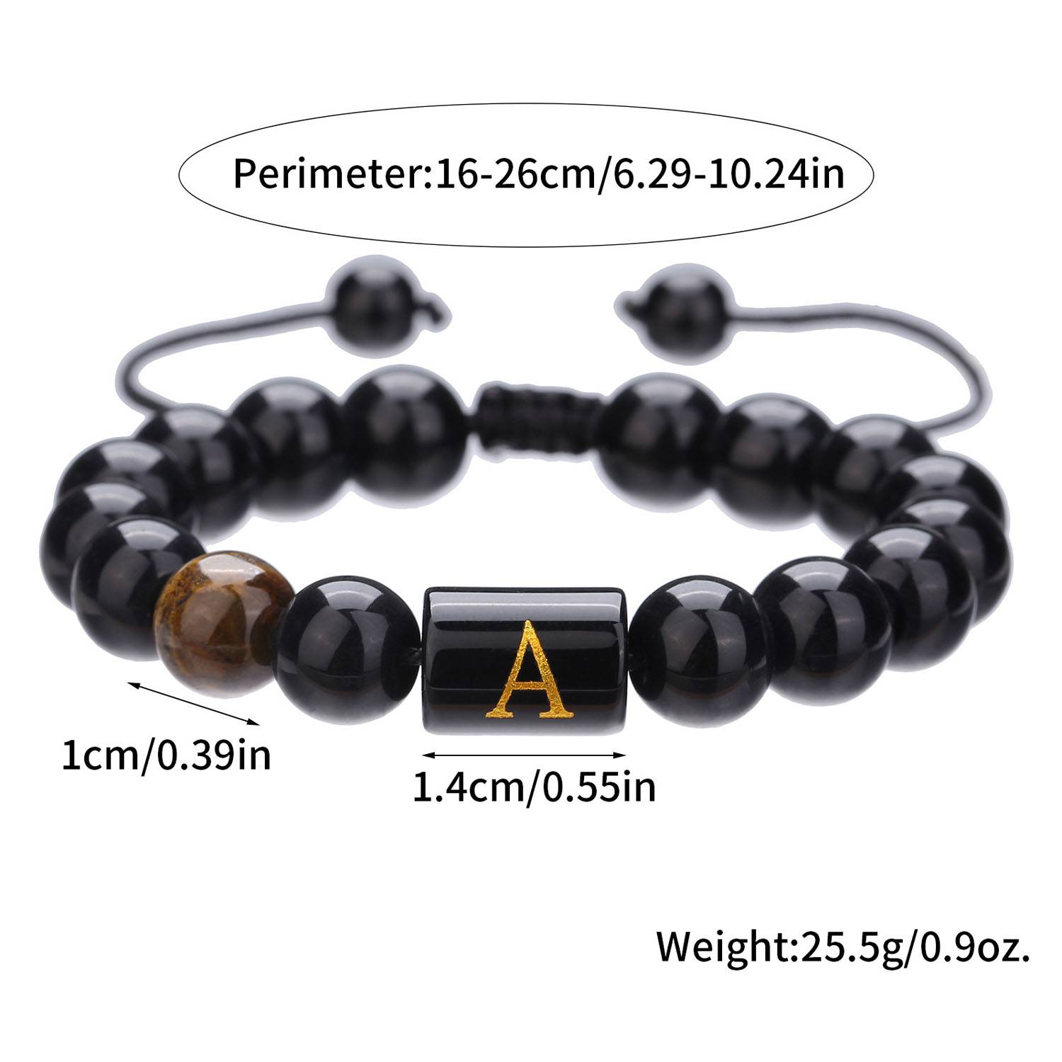 Men's Black Agate Letter Beaded Bracelet 6