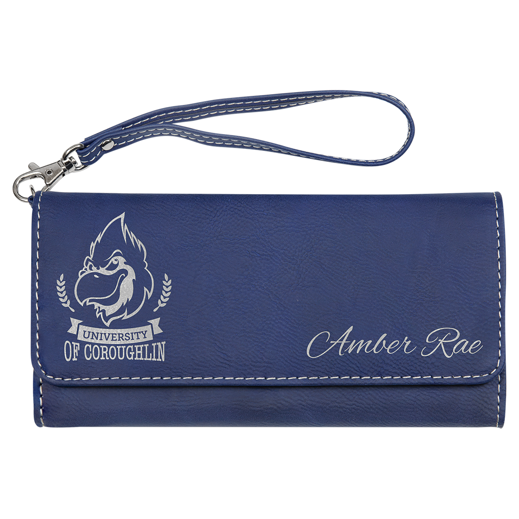 7 1/2" x 4" Blue/Silver Leatherette Wallet with Strap 2