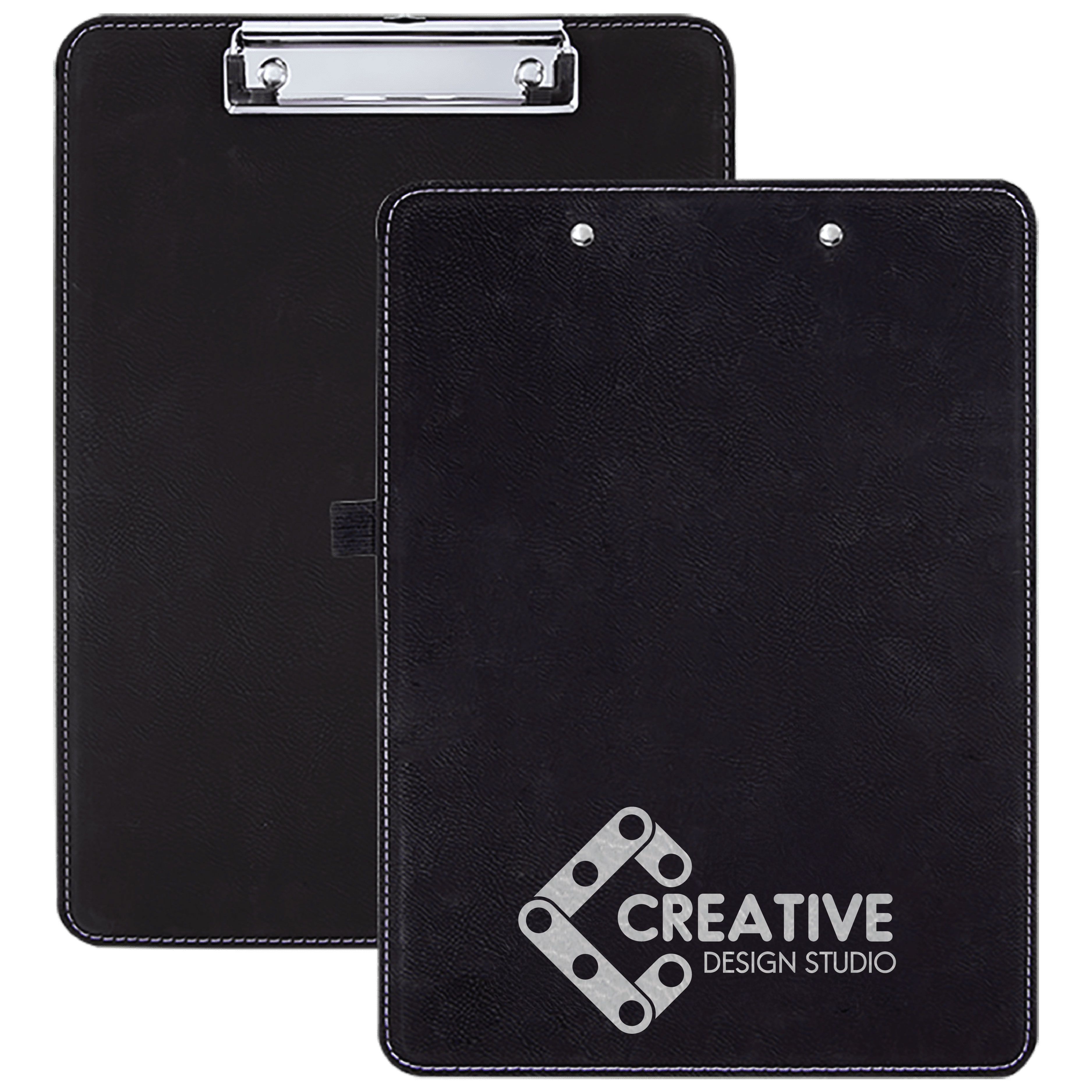 9" x 12 1/2" Black/Silver Leatherette Clipboard