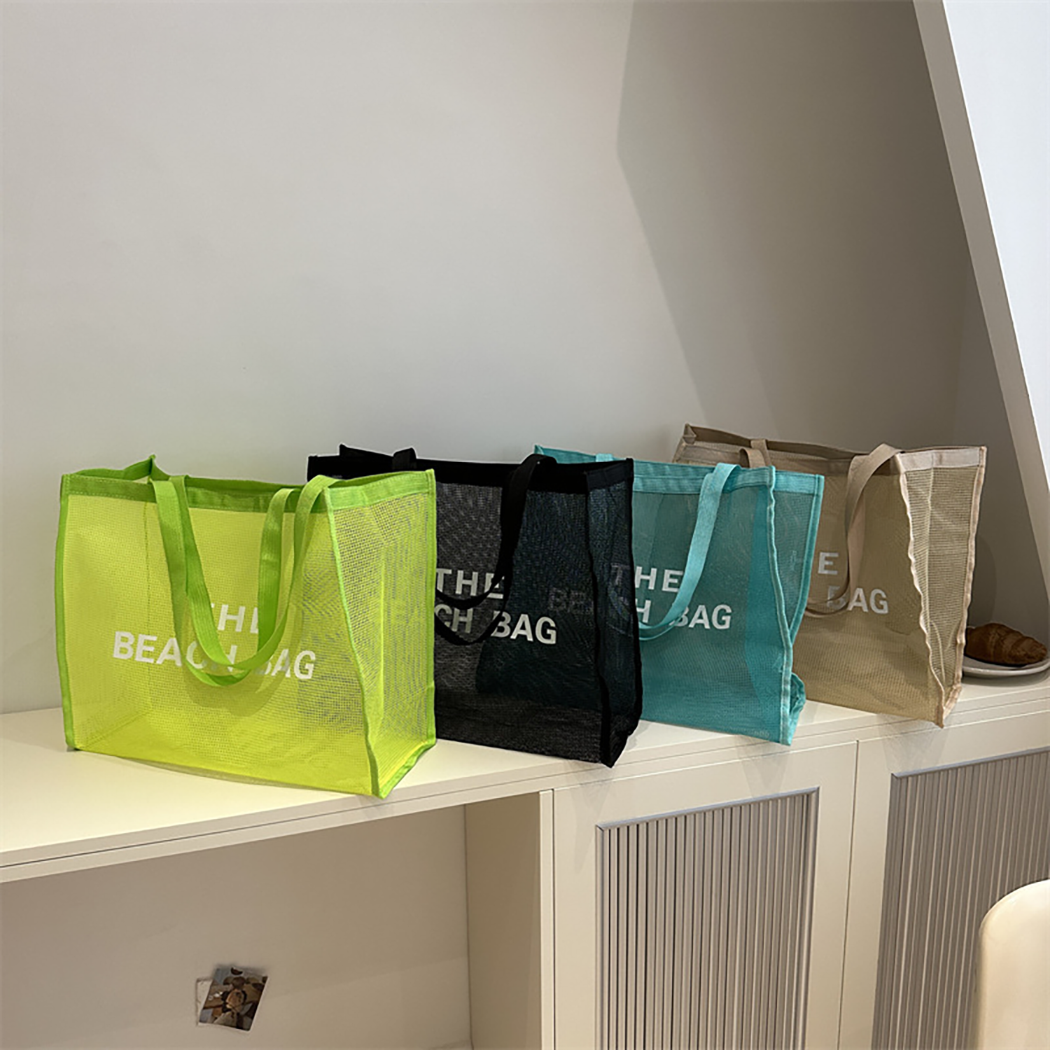 Large Capacity Sheer Mesh Beach Tote Bag, custom tote bag with logo imprint 6