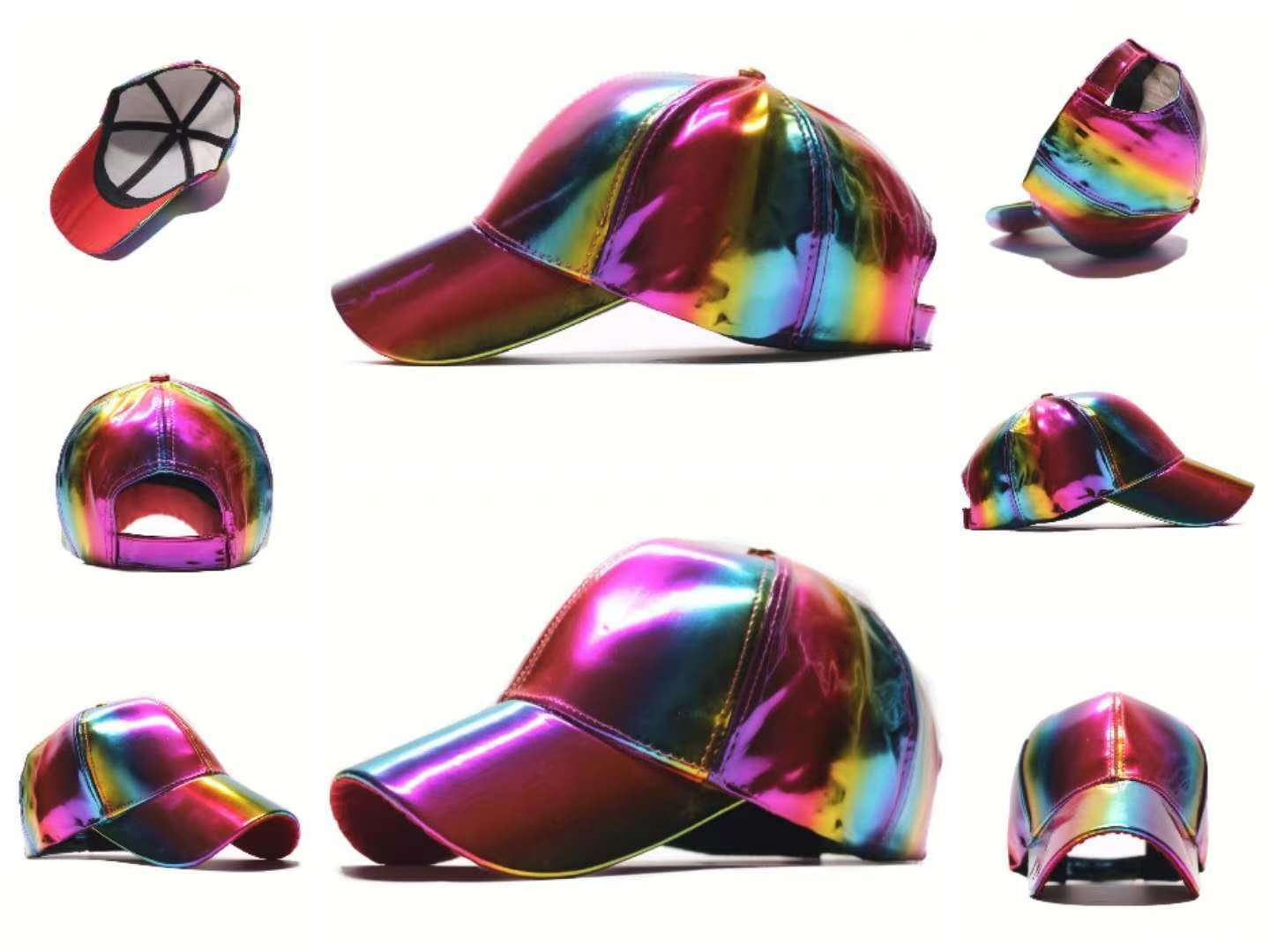 Shiny Metallic PU Baseball Cap Holographic Hip Hop Hat 5