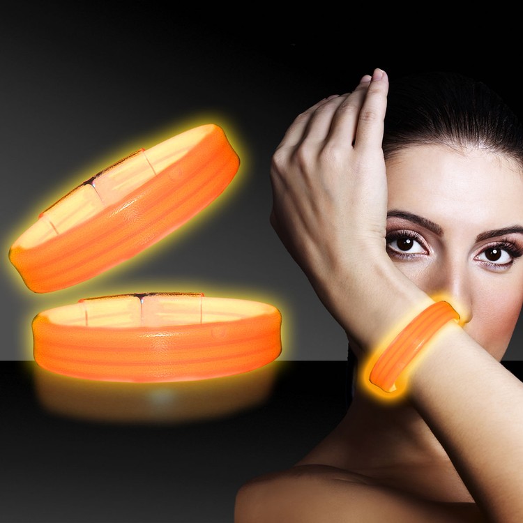 Orange 9" Deluxe Triple Wide Light Up Glow Bracelet 2