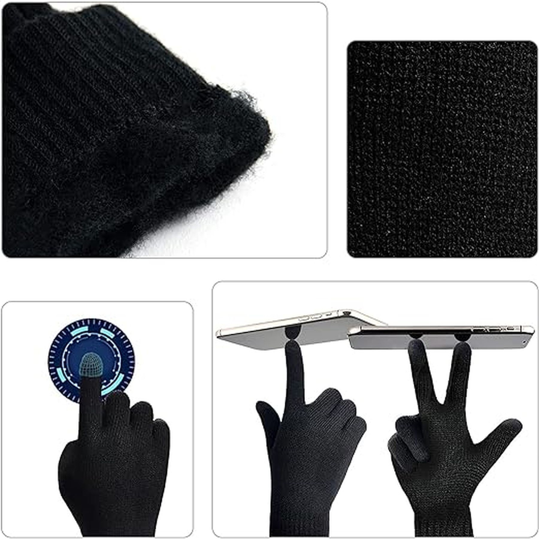 Winter Beanie Hat Warmer Long Scarf Touchscreen Gloves Set 22