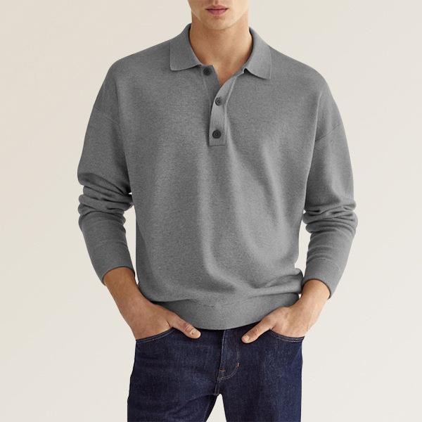 Long Sleeve V-neck Button Casual Men's Polo Shirt 10
