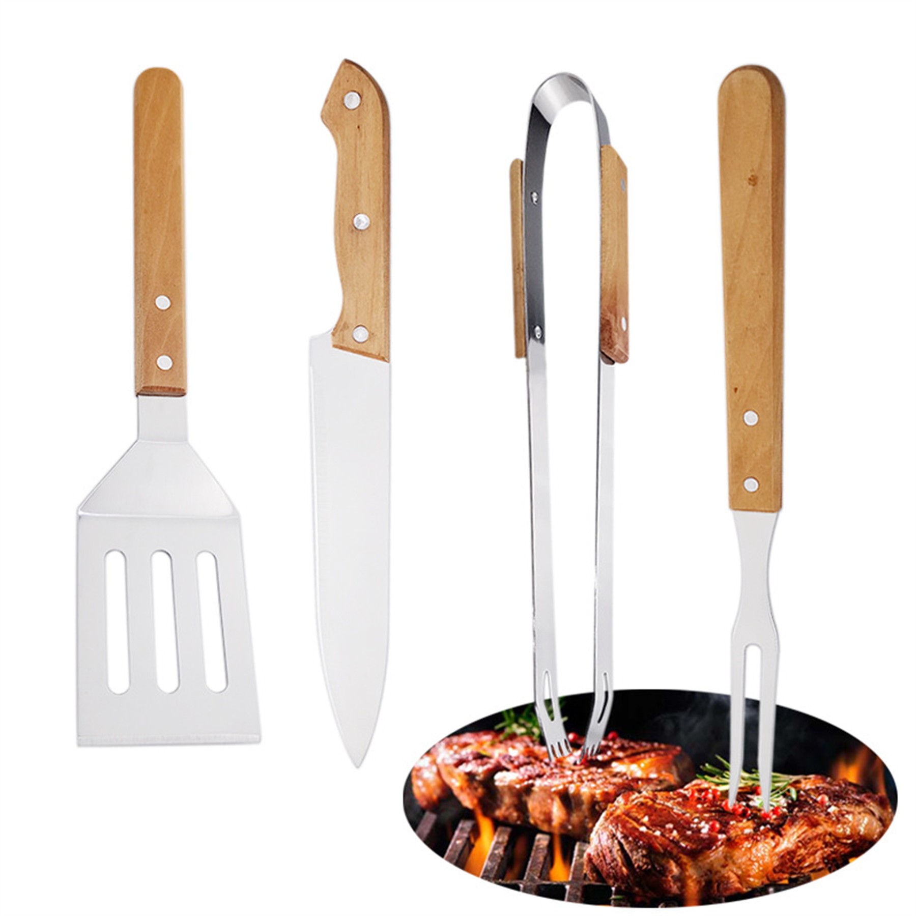 Wooden BBQ Grilling Tools Set 2