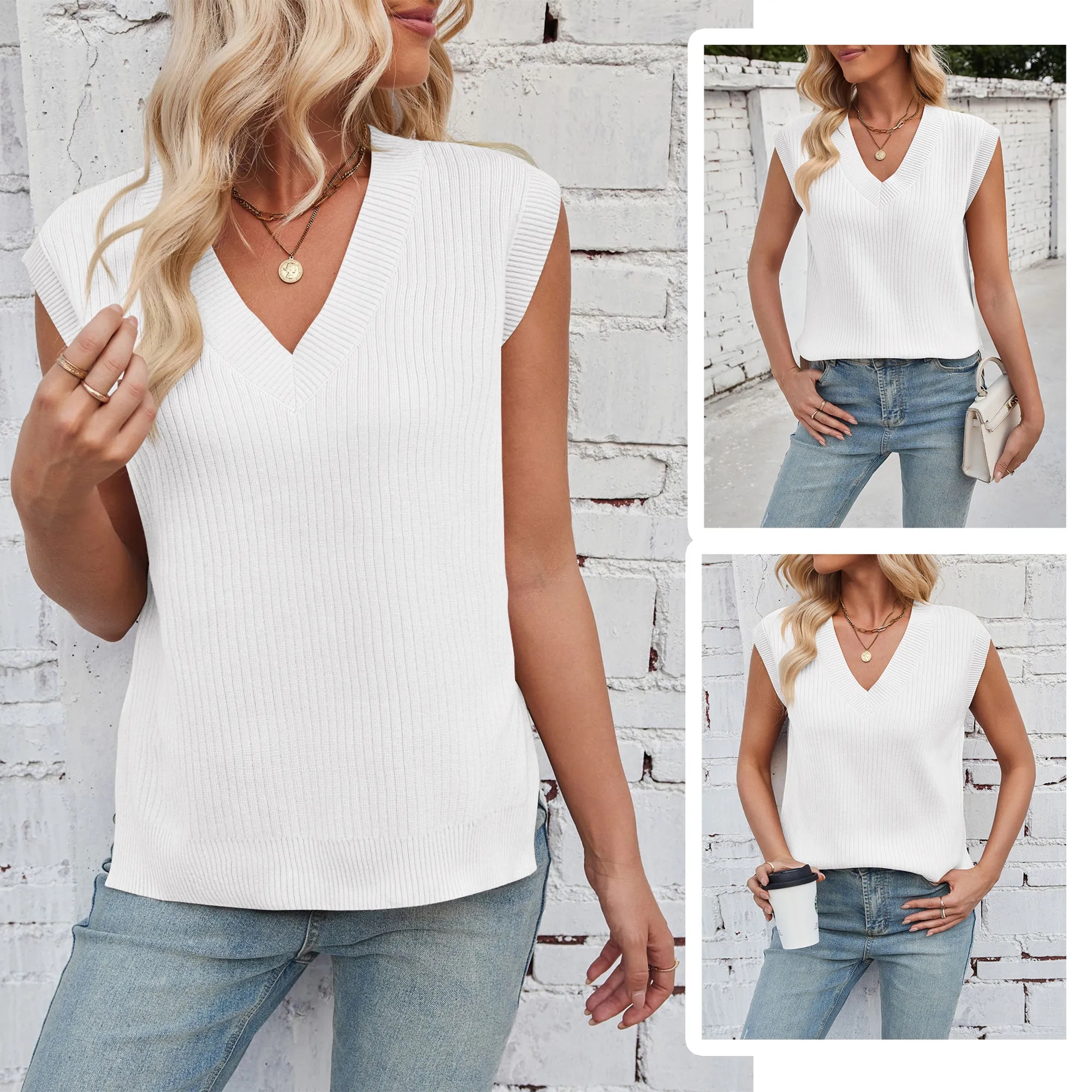 Women's V-Neck Wool Blend Knit Vest 3