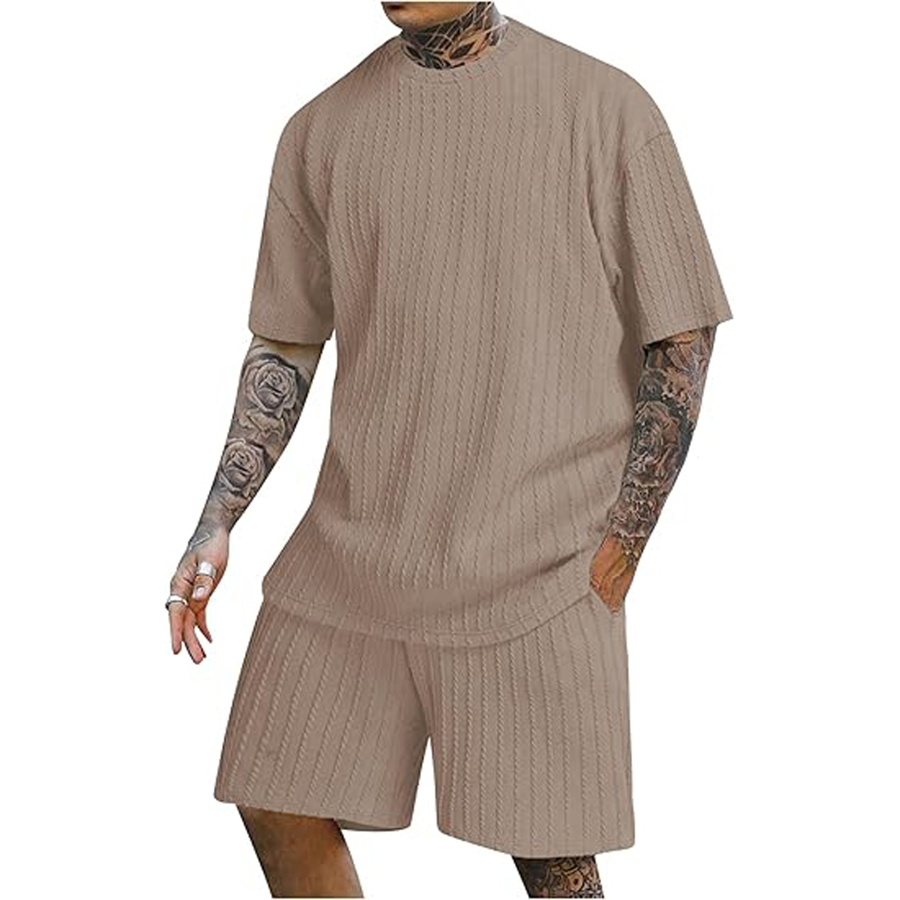 Men's Short Sleeve Crew Neck T Shirt Shorts Set 9