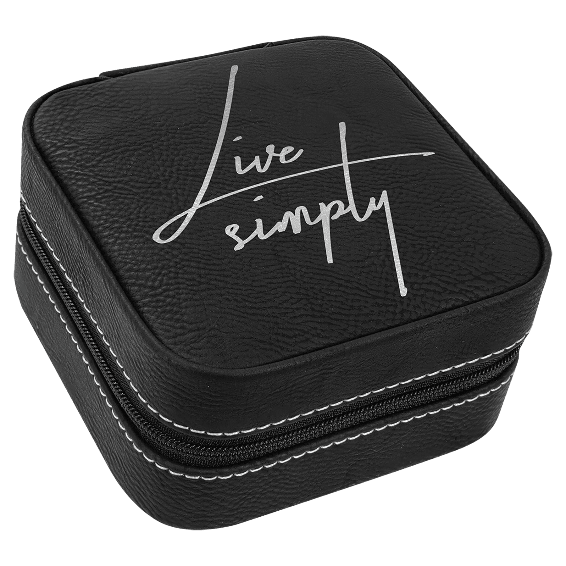 4" X 4" Black/Silver Leatherette Travel Jewelry Box with Black Lining 2