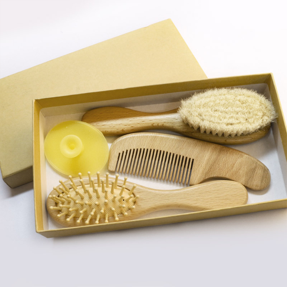 Wooden Baby Hair Brush And Comb Set (4-Piece) 2