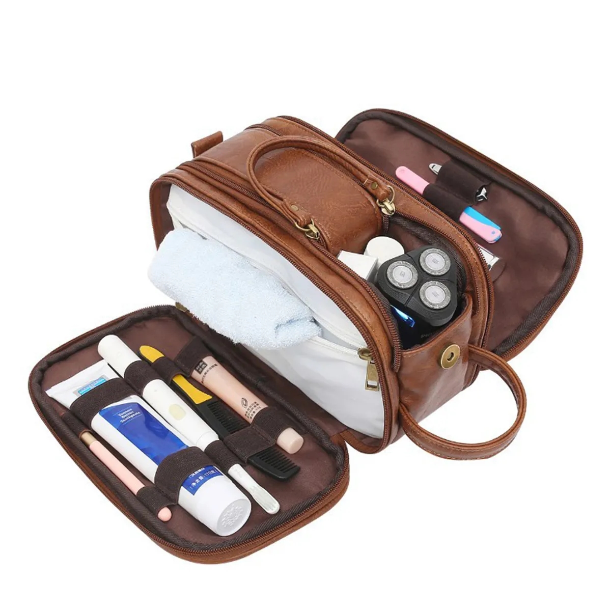 PU Leather Toiletry Bag Men Travel Large Capacity Waterproof 4
