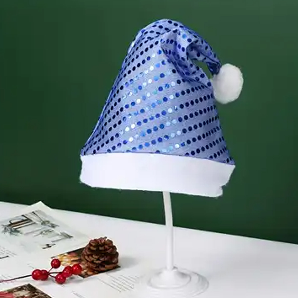 Sequin Christmas Santa Hat with Pom and Custom Logo Band 3