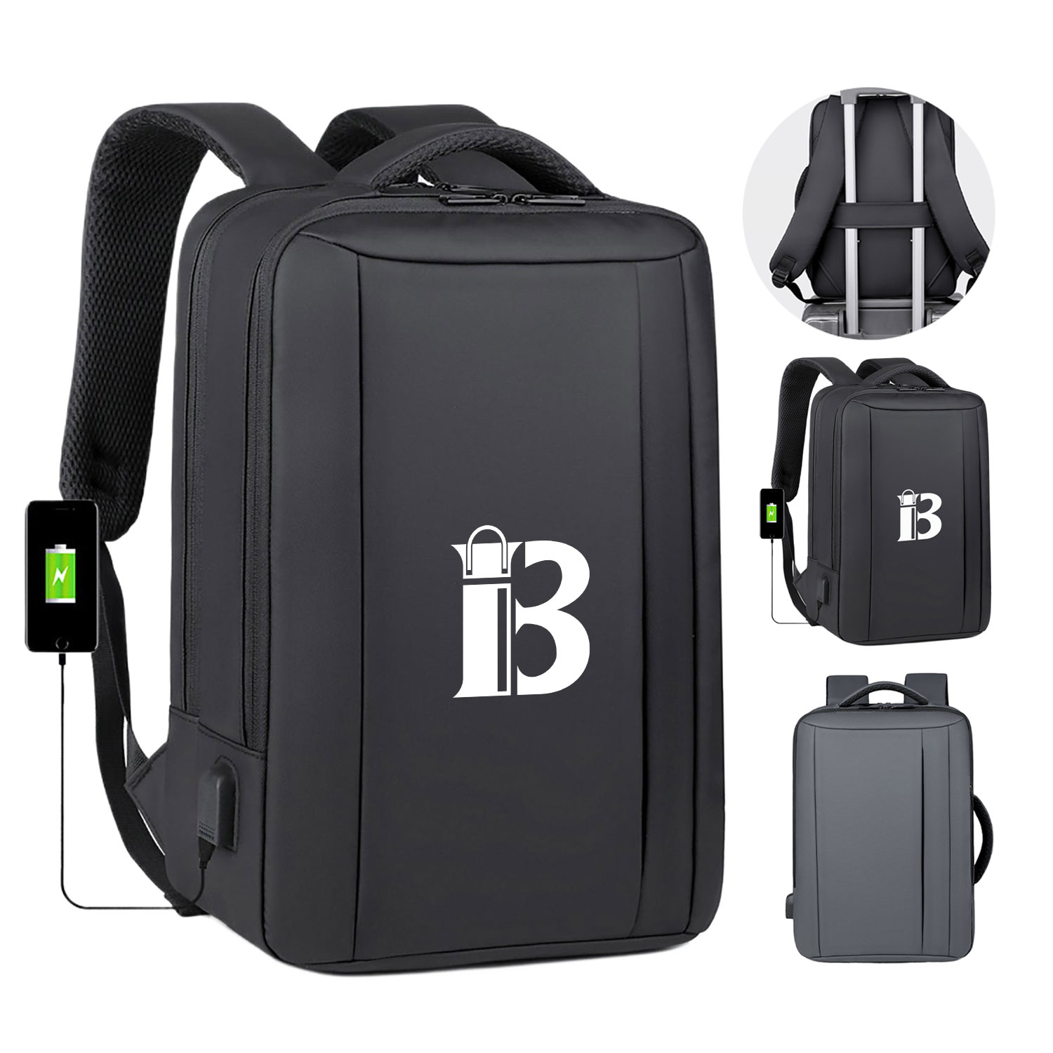 Waterproof Polyester Travel Backpack w/ USB Charging Port
